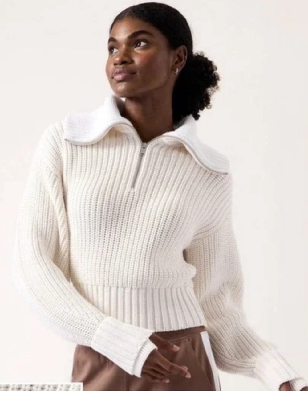 Athleta XL Magnolia White Alder Chunky Cotton Knit Pullover Sweater Zip Shawl
